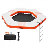 Inflatable Floating Dock 8.5 ft Platform with 5 ft Trampoline Mesh Pool Non Slip Water Mat with Portable Bag and Detachable Ladder for Pool and Beach Relaxation